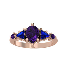 Issey 5 Taş Yüzük - Ametist ve lab safir 14 ayar rose altın yüzük #1v6rdir