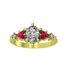 Issey 5 Taş Yüzük - Swarovski ve rodolit garnet 18 ayar altın yüzük #1vcxcwa