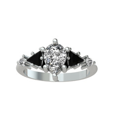 Issey 5 Taş Yüzük - Swarovski ve siyah zirkon 8 ayar beyaz altın yüzük #1vnepgp