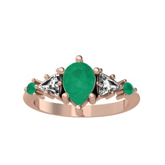 Issey 5 Taş Yüzük - Kök zümrüt ve beyaz zirkon 8 ayar rose altın yüzük #1w0r7xb