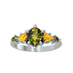 Issey 5 Taş Yüzük - Peridot ve sitrin 14 ayar beyaz altın yüzük #1w16zra