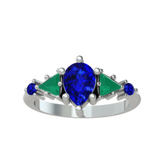 Issey 5 Taş Yüzük - Lab safir ve kök zümrüt 925 ayar gümüş yüzük #1w1ra0l