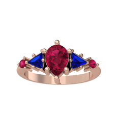 Rodolit garnet ve lab safir 925 ayar rose altın kaplama gümüş yüzük