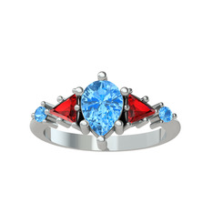 Issey 5 Taş Yüzük - Akuamarin ve garnet 14 ayar beyaz altın yüzük #1wmshdk