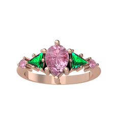 Pembe kuvars ve yeşil kuvars 18 ayar rose altın yüzük