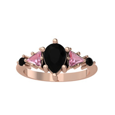Issey 5 Taş Yüzük - Siyah zirkon ve pembe kuvars 8 ayar rose altın yüzük #1wuqb8u