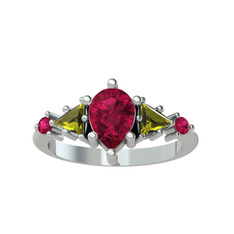 Issey 5 Taş Yüzük - Rodolit garnet ve peridot 14 ayar beyaz altın yüzük #1x0kpdn