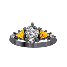 Issey 5 Taş Yüzük - Swarovski ve sitrin 925 ayar siyah rodyum kaplama gümüş yüzük #1x4a4nv