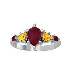 Issey 5 Taş Yüzük - Kök yakut ve sitrin 925 ayar gümüş yüzük #1x7yklh