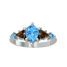 Issey 5 Taş Yüzük - Akuamarin ve dumanlı kuvars 925 ayar gümüş yüzük #1xjag09