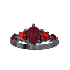 Issey 5 Taş Yüzük - Kök yakut ve garnet 925 ayar siyah rodyum kaplama gümüş yüzük #1xrmsmd