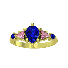 Issey 5 Taş Yüzük - Lab safir ve pembe kuvars 18 ayar altın yüzük #1y31xl0