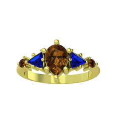 Issey 5 Taş Yüzük - Dumanlı kuvars ve lab safir 925 ayar altın kaplama gümüş yüzük #1ylfnu8