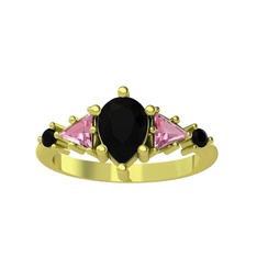 Issey 5 Taş Yüzük - Siyah zirkon ve pembe kuvars 18 ayar altın yüzük #1yu1piv