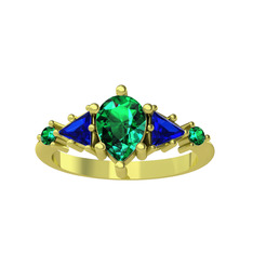 Issey 5 Taş Yüzük - Yeşil kuvars ve lab safir 18 ayar altın yüzük #20w8jt