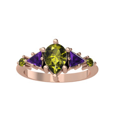Issey 5 Taş Yüzük - Peridot ve ametist 18 ayar rose altın yüzük #2fe2z7