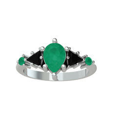 Issey 5 Taş Yüzük - Kök zümrüt ve siyah zirkon 8 ayar beyaz altın yüzük #2pde7d