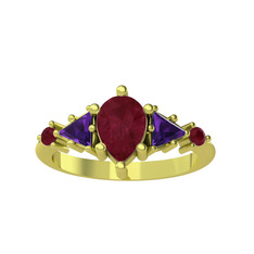 Issey 5 Taş Yüzük - Kök yakut ve ametist 8 ayar altın yüzük #2tlz36