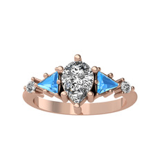 Issey 5 Taş Yüzük - Swarovski ve akuamarin 18 ayar rose altın yüzük #35cpgf