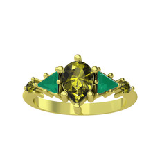 Issey 5 Taş Yüzük - Peridot ve kök zümrüt 8 ayar altın yüzük #3ov55c