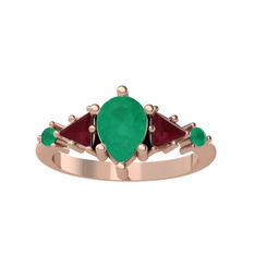 Issey 5 Taş Yüzük - Kök zümrüt ve kök yakut 14 ayar rose altın yüzük #3txgtv