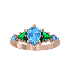 Akuamarin ve yeşil kuvars 18 ayar rose altın yüzük