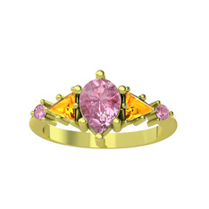 Issey 5 Taş Yüzük - Pembe kuvars ve sitrin 14 ayar altın yüzük #487314