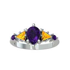 Issey 5 Taş Yüzük - Ametist ve sitrin 14 ayar beyaz altın yüzük #49h7t2