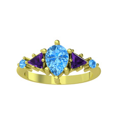 Issey 5 Taş Yüzük - Akuamarin ve ametist 14 ayar altın yüzük #4cu82c