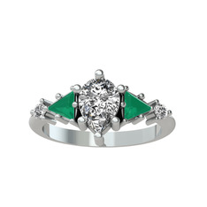 Issey 5 Taş Yüzük - Swarovski ve kök zümrüt 18 ayar beyaz altın yüzük #4daqnz