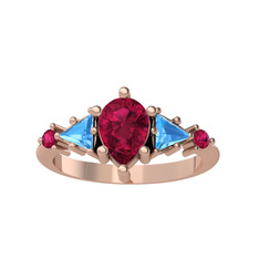 Issey 5 Taş Yüzük - Rodolit garnet ve akuamarin 8 ayar rose altın yüzük #4jfp7b