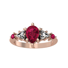 Issey 5 Taş Yüzük - Rodolit garnet ve beyaz zirkon 18 ayar rose altın yüzük #5mqpef