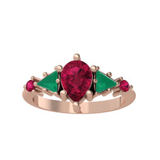 Issey 5 Taş Yüzük - Rodolit garnet ve kök zümrüt 14 ayar rose altın yüzük #5r2a5z