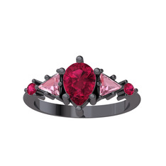 Rodolit garnet ve pembe kuvars 925 ayar siyah rodyum kaplama gümüş yüzük