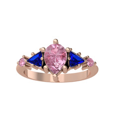 Issey 5 Taş Yüzük - Pembe kuvars ve lab safir 18 ayar rose altın yüzük #7j42c8