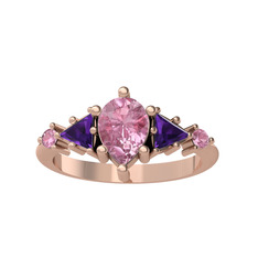 Issey 5 Taş Yüzük - Pembe kuvars ve ametist 14 ayar rose altın yüzük #7pwt2w