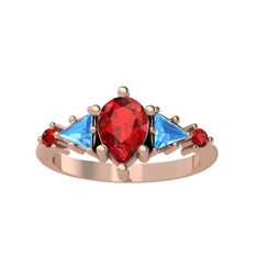Issey 5 Taş Yüzük - Garnet ve akuamarin 925 ayar rose altın kaplama gümüş yüzük #7sho2c
