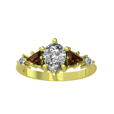 Issey 5 Taş Yüzük - Beyaz zirkon ve dumanlı kuvars 925 ayar altın kaplama gümüş yüzük #81gg3q