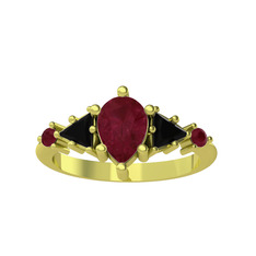 Issey 5 Taş Yüzük - Kök yakut ve siyah zirkon 8 ayar altın yüzük #89528r