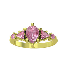Issey 5 Taş Yüzük - Pembe kuvars 14 ayar altın yüzük #8e8869