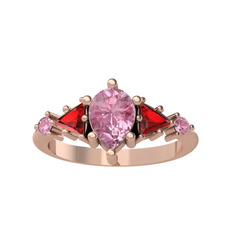 Pembe kuvars ve garnet 925 ayar rose altın kaplama gümüş yüzük