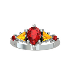 Garnet ve sitrin 8 ayar beyaz altın yüzük