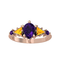 Issey 5 Taş Yüzük - Ametist ve sitrin 925 ayar rose altın kaplama gümüş yüzük #9qrtp8