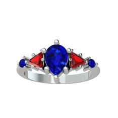 Lab safir ve garnet 8 ayar beyaz altın yüzük