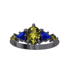 Peridot ve lab safir 925 ayar siyah rodyum kaplama gümüş yüzük