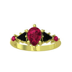 Issey 5 Taş Yüzük - Rodolit garnet ve siyah zirkon 14 ayar altın yüzük #a23bxh