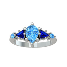 Issey 5 Taş Yüzük - Akuamarin ve lab safir 925 ayar gümüş yüzük #a3nqev