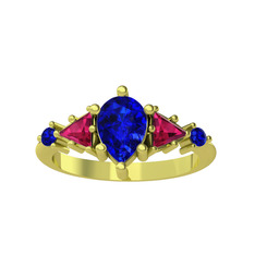 Issey 5 Taş Yüzük - Lab safir ve rodolit garnet 14 ayar altın yüzük #a4eo9m