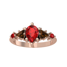 Issey 5 Taş Yüzük - Garnet ve dumanlı kuvars 8 ayar rose altın yüzük #a6up66
