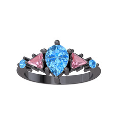 Issey 5 Taş Yüzük - Akuamarin ve pembe kuvars 925 ayar siyah rodyum kaplama gümüş yüzük #anc0yf
